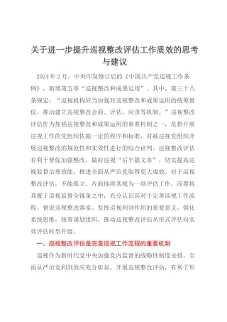 关于进一步提升巡视整改评估工作质效的思考与建议