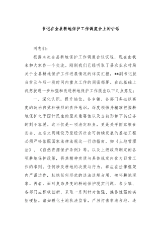 书记在全县耕地保护工作调度会上的讲话
