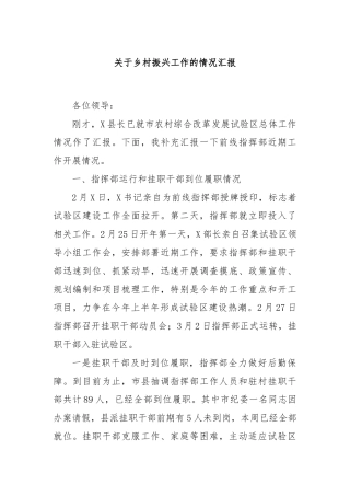 关于乡村振兴工作的情况汇报