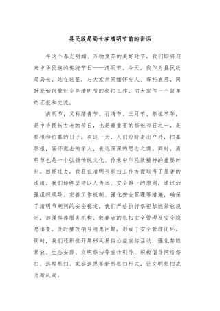 县民政局局长在清明节前的讲话