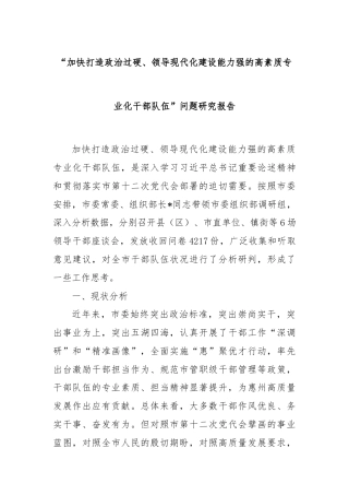 “加快打造政治过硬、领导现代化建设能力强的高素质专业化干部队伍”问题研究报告