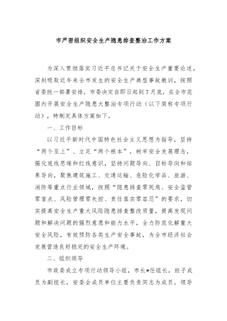 市严密组织安全生产隐患排查整治工作方案