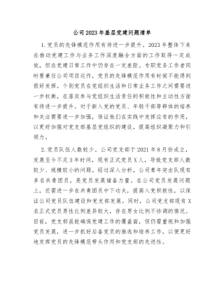 公司基层党建问题清单