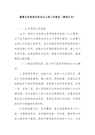 董事长在党委全体会议上的工作报告（集团公司）