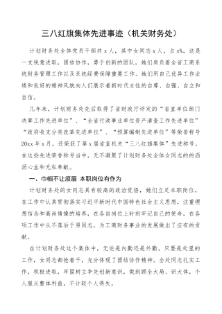 三八红旗集体先进事迹（机关财务处）（三八妇女节）