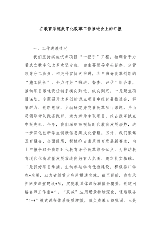 在教育系统数字化改革工作推进会上的汇报