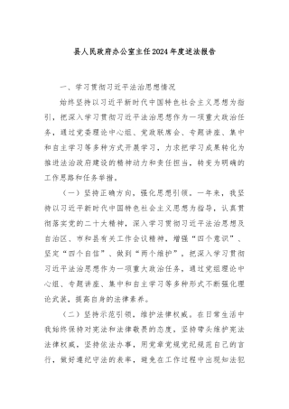 县人民政府办公室主任2024年度述法报告