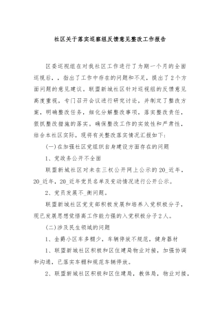 社区关于落实巡察组反馈意见整改工作报告