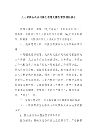 人大常委会机关巡察反馈意见整改落实情况报告