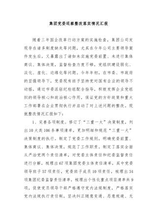集团党委巡察整改落实情况汇报