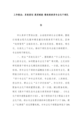 工作做法：系统谋划 提质赋能 锻造高素质专业化干部队伍