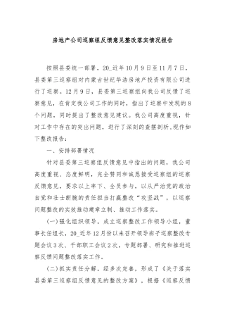 房地产公司巡察组反馈意见整改落实情况报告