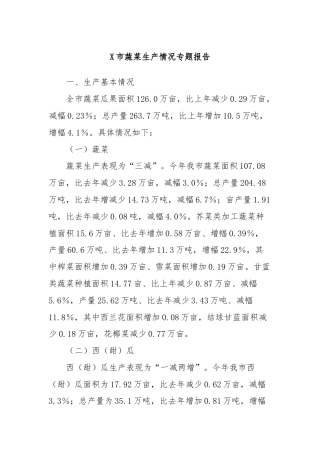 X市蔬菜生产情况专题报告