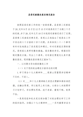 县委巡察整改落实情况报告