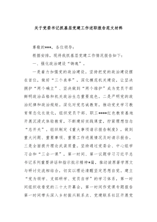 关于党委书记抓基层党建工作述职报告范文材料