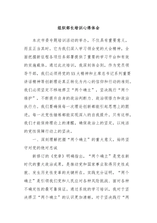 组织部长培训心得体会