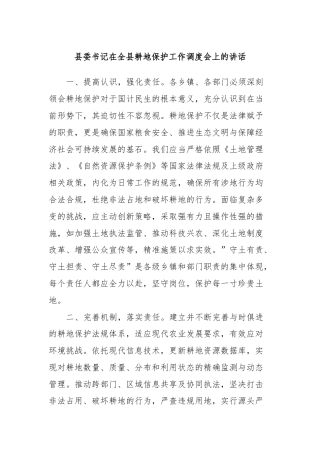 县委书记在全县耕地保护工作调度会上的讲话