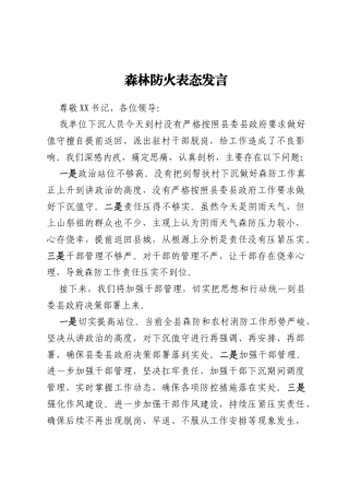 森林防火表态发言