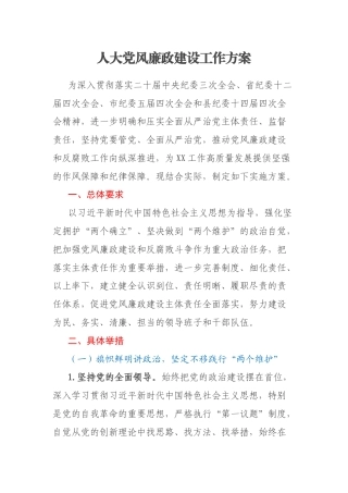 人大党风廉政建设工作方案