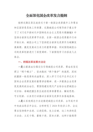 全面深化国企改革发言提纲