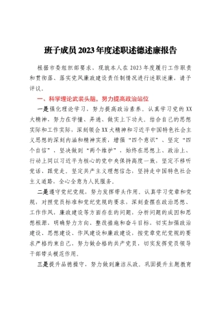 班子成员2023年度述职述德述廉报告