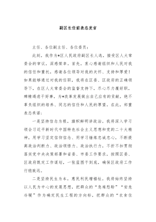 副区长任前表态发言