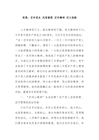 党课：百年党史 风雨兼程 百年精神 历久弥新