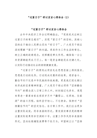 “过紧日子”研讨发言心得体会（2）