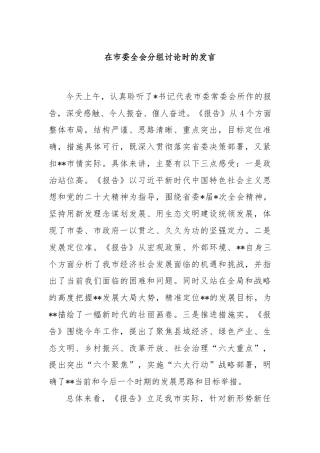在市委全会分组讨论时的发言