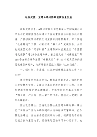 经验交流：党建品牌矩阵赋能高质量发展