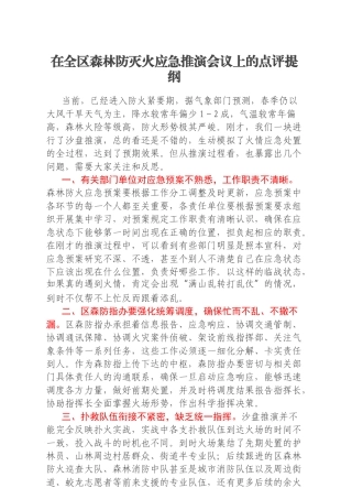 在全区森林防灭火应急推演会议上的点评提纲