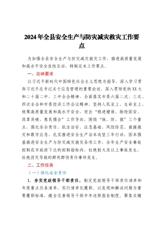 2024年全县安全生产与防灾减灾救灾工作要点