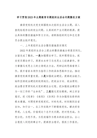 学习贯彻2023年主题教育专题组织生活会问题整改方案