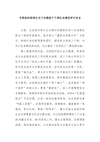 市委组织部部长关于加强组干干部队伍建设研讨发言