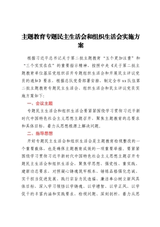 主题教育专题民主生活会和组织生活会实施方案