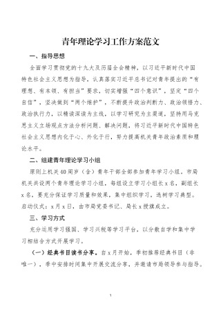 青年理论学习工作方案范文