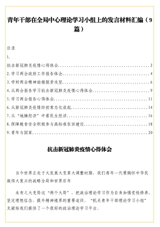 青年干部在全局中心理论学习小组上的发言材料汇编（9篇）