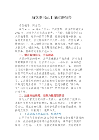 局党委书记工作述职报告