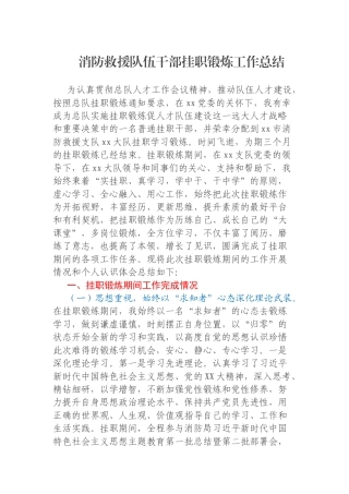 消防救援队伍干部挂职锻炼工作总结