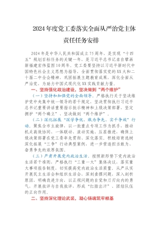 2024年度党工委落实全面从严治党主体责任任务安排