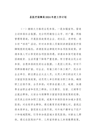 县医疗保障局2024年度工作计划