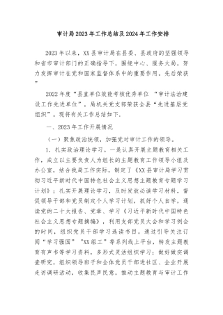 审计局2023年工作总结及2024年工作安排