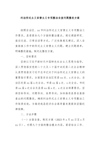纠治形式主义官僚主义专项整治自查问题整改方案