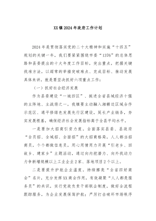 XX镇2024年政府工作计划