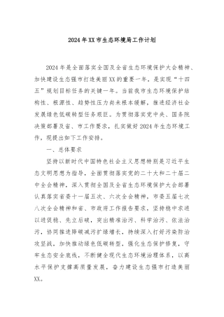 2024年XX市生态环境局工作计划