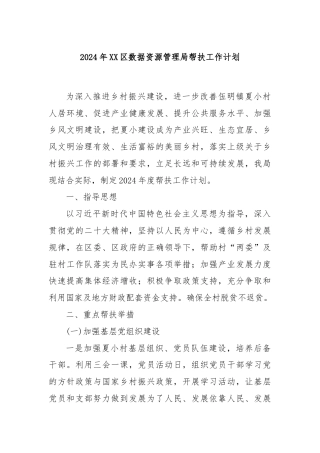 2024年XX区数据资源管理局帮扶工作计划