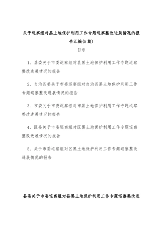 (5篇)关于巡察组对黑土地保护利用工作专题巡察整改进展情况的报告汇编