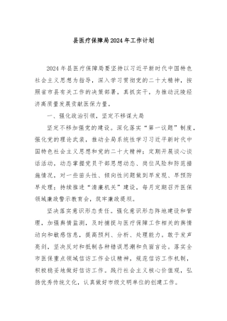 县医疗保障局2024年工作计划