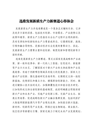 选准发展新质生产力新赛道心得体会