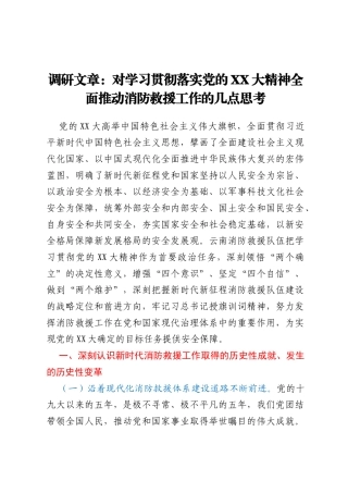 调研文章：对学习贯彻落实党的二十大精神全面推动消防救援工作的几点思考